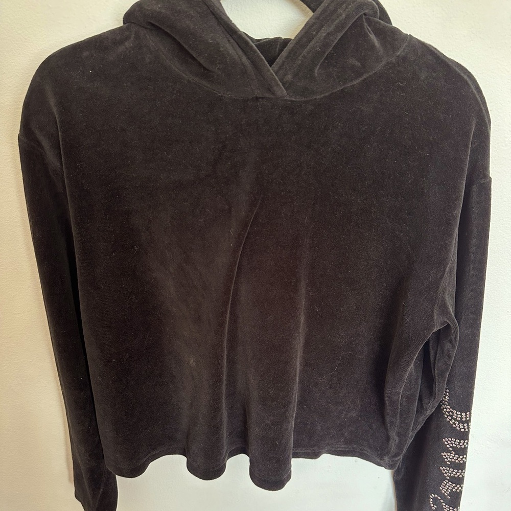 Juicy Couture Women's Black Label Velour Sequined Hoodie Pullover Shirt Medium